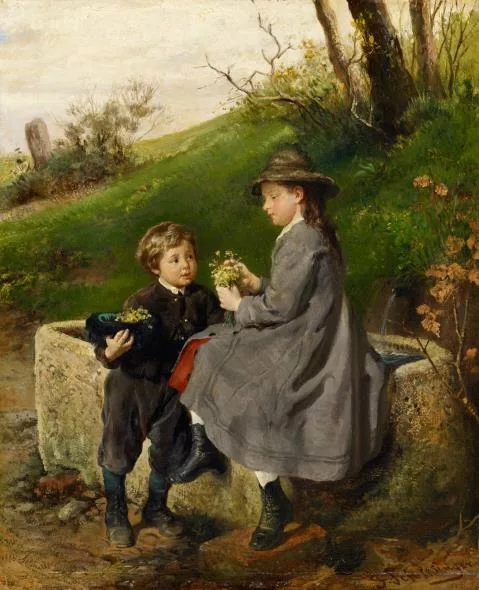 Felix Schlesinger — Zwei Kinder am Brunnen