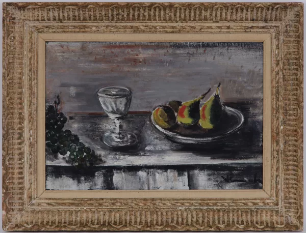 Maurice de Vlaminck — Nature morte aux poires, raisin et verre,
