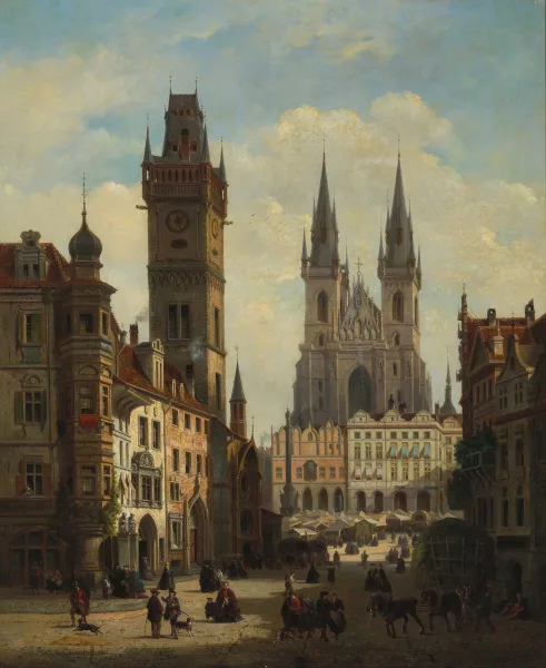 Emile Pierre Joseph De Cauwer — Ansicht vom alten Prag mit der Kirche der Jungfrau Maria vor dem Teyn