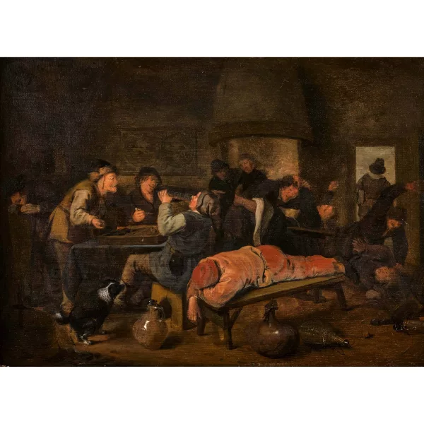Jan Miense Molenaer — Wirtshausstube mit spielenden und raufenden Bauern.