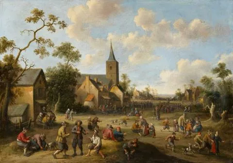 Joost Cornelisz. Droochsloot — Rue de village avec de nombreux personnages