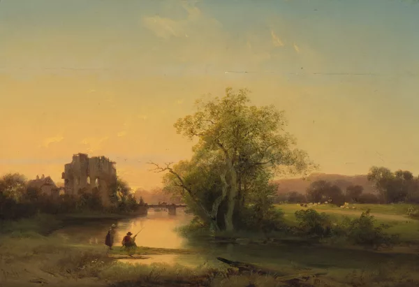 Ignaz Raffalt — Fischer vor Ruine bei Sonnenuntergang