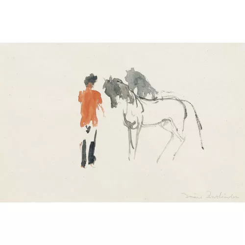Irène Zurkinden — Reiter und zwei Pferde.