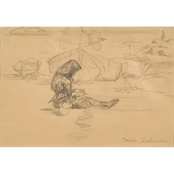Irène Zurkinden — Sitzende Frau am Meeresstrand.