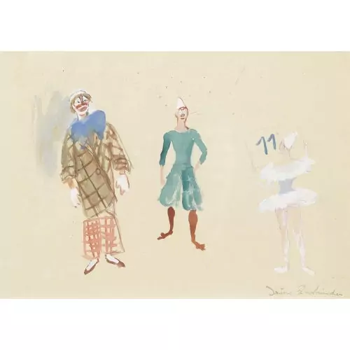 "Zirkusszene mit Harlekin, Clown und Tänzerin"