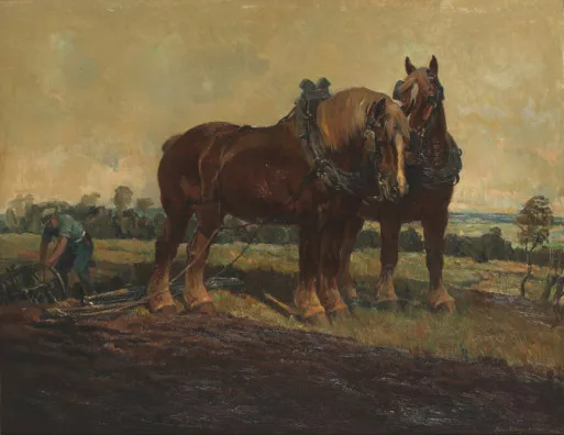 IWAN EDWIN HUGENTOBLER — Ackerpferde beim Pflügen, 1936