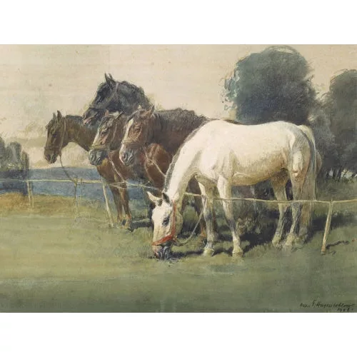 IWAN EDWIN HUGENTOBLER — Weidende Pferde.