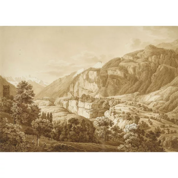 J.Christian Haldenwang — Alpine Landschaft mit Burgruine.