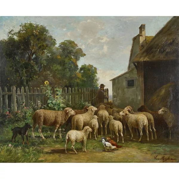 Jacques Alfred Van Muyden — Gehöft mit Schäfer und Schafherde.
