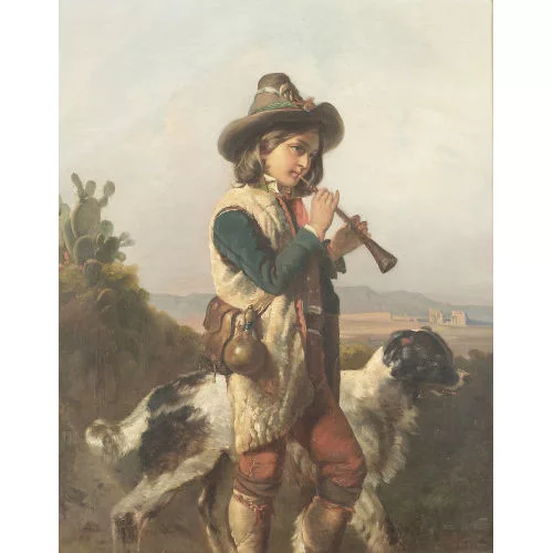 Jacques Alfred Van Muyden — Hirte mit Hund beim Flötenspiel.