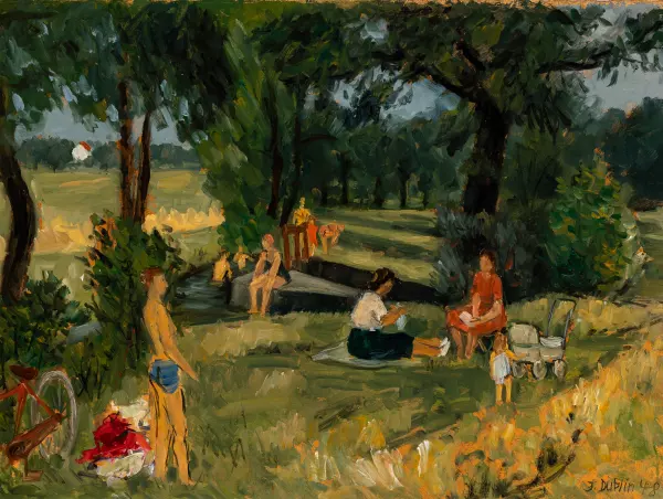 Sommerlicher Park am Bach. 1948