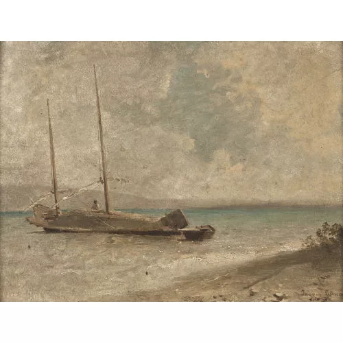 Jacques Dunant — Seeuferpartie mit Segelboot.
