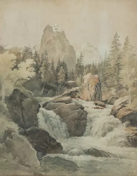 Jacques Henri JUILLERAT (1777-1860), attribué à, 'Cours d'eau en montagne', aquarelle — DognyAuction