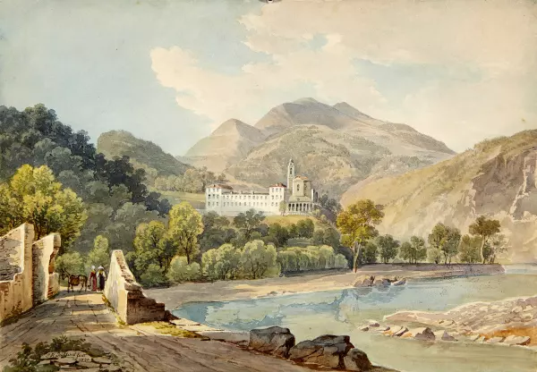 Oberitalienische Landschaft mit Klosteranlage
