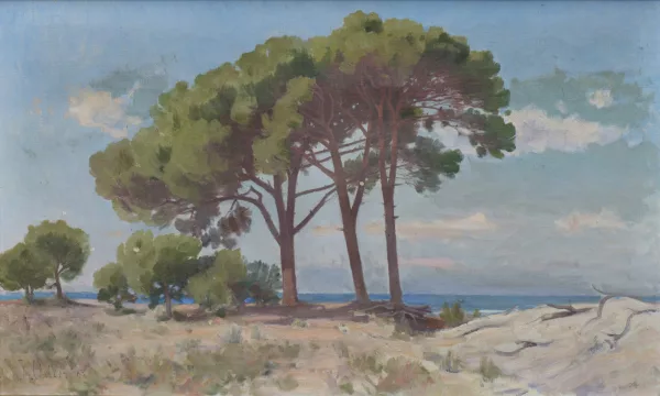 Jacques Odier — Jacques Louis ODIER (1853-1930) 'Pinède en bord de mer', huile