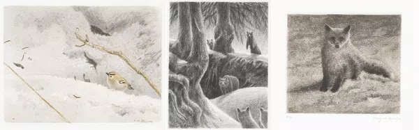 Jacques Rime (né en 1951), "Le renard", "Mésange dans la neige" et "Ours et renards" — DognyAuction