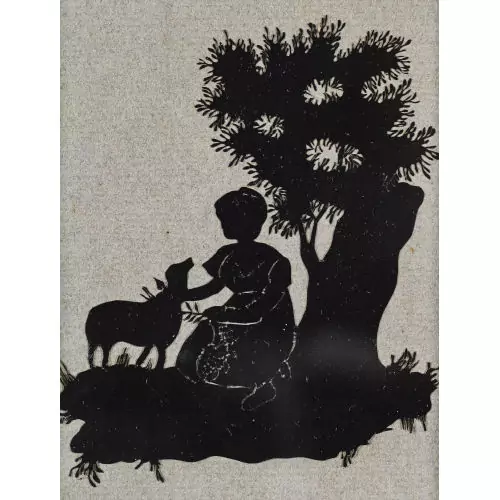 Kleine Idylle mit Mädchen und Lämmchen