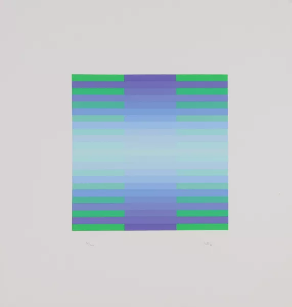 Jakob Bill — 3 Blätter: Plura 2, 1974; Grauviolett/orangerot/iris, 1974; Grün, 1987
