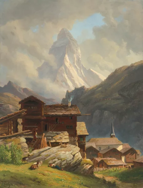 Jakob Joseph Zelger — Dorf und Kirche von Zermatt, mit Blick auf das Matterhorn
