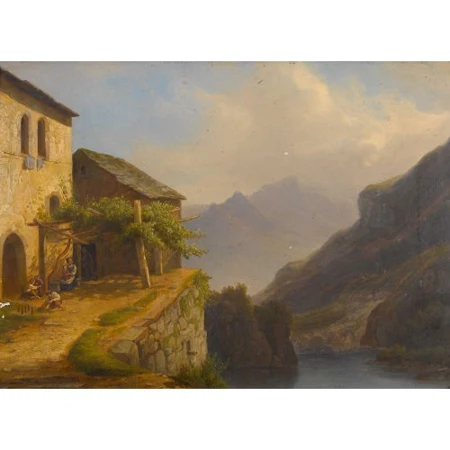 Gehöft am Vierwaldstättersee mit Mutter und Kindern