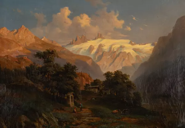 Bauernhäuser bei Engelberg mit Sicht auf die Spannörter. 1852