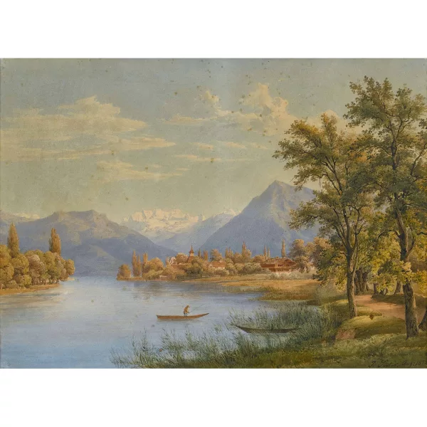 Jakob Suter — Scherzligen mit Blümlisalp und Niesen.