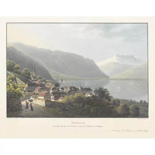 Jakob Suter — "Montreux/au bord du lac de Geneve vers le Chateau de...".