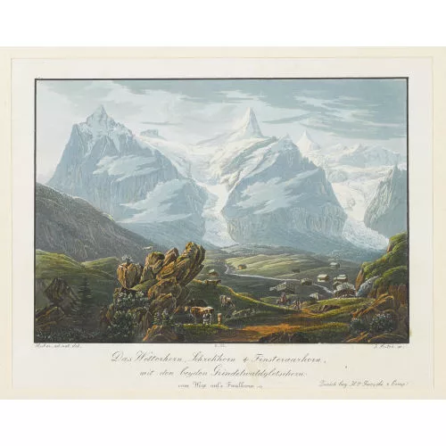 Jakob Suter — "Das Wetterhorn, Schrekhorn & Finsteraarhorn mit den beyden Grindelwaldgletschern, vom Wege auf′s Faulhorn".