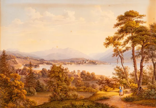 Blick von Feldbach auf Rapperswil. 1855