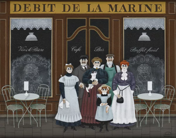 Jan Balet — Jan BALET (1913-2009) "Debit de la marine", Huile sur toile