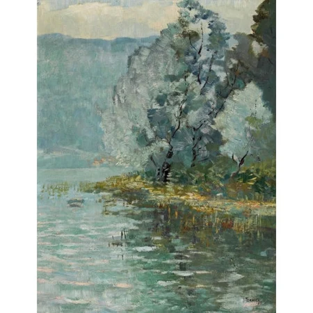 Uferlandschaft mit Weidengruppe