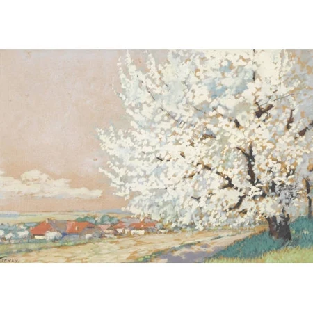 Landschaft mit blühendem Baum