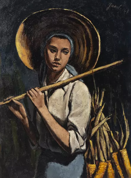 JANEBE, Jeanne BARRAUD-PELLET (1907-2000), "Femme au chapeau", huile — DognyAuction