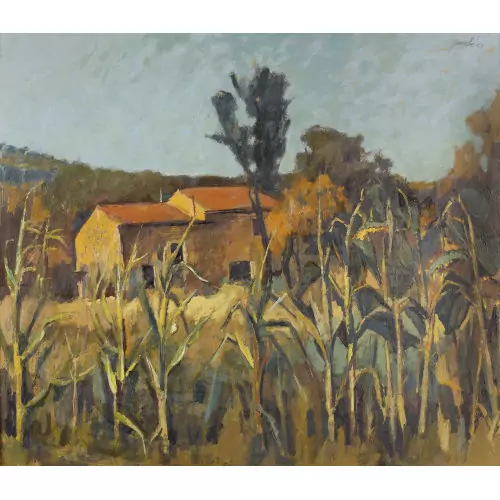 Landschaft mit Sonnenblumenfeld in der Provence