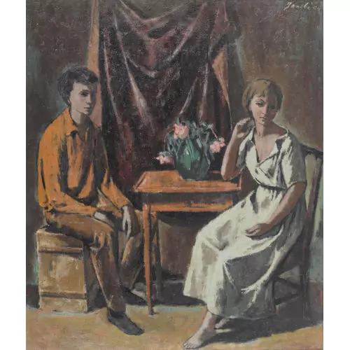Interieur mit Mädchen und einem Jungen