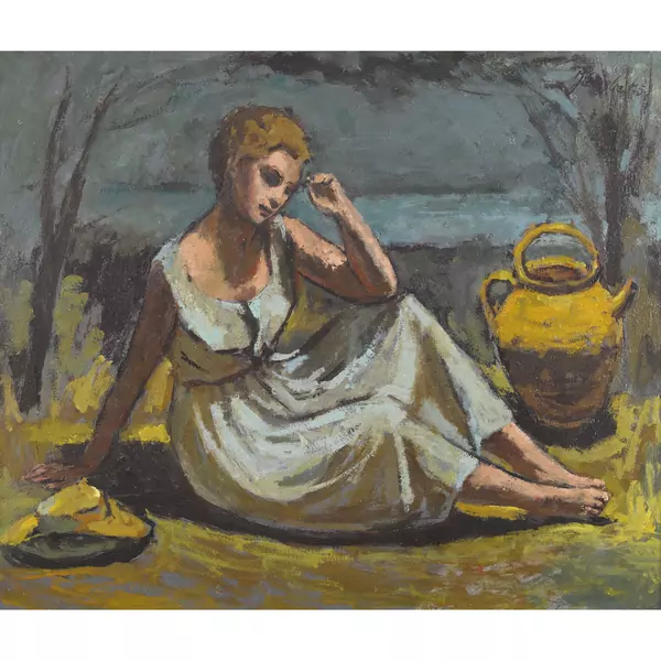 Rastende Dame mit Henkelkrug