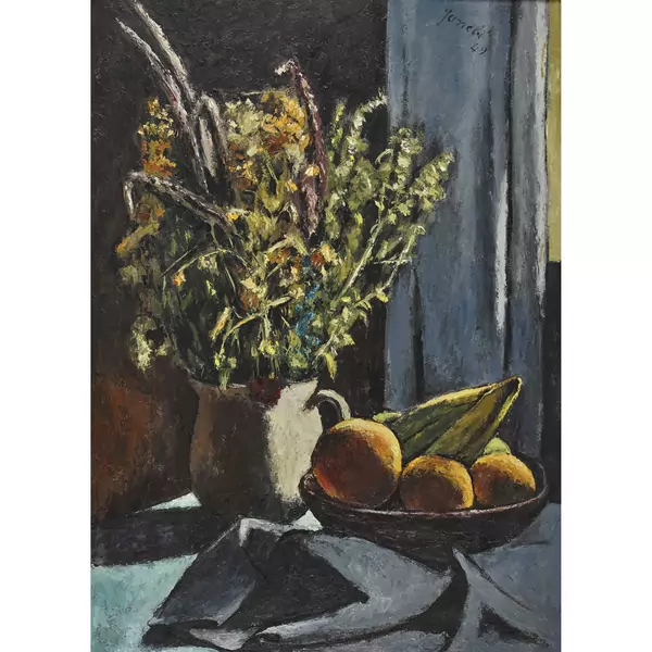 Stillleben mit Früchten und Blumenstrauss