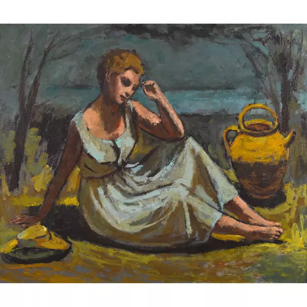 Rastende Dame mit Henkelkrug