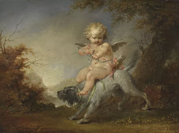 Januarius Zick — Amor auf einem Hund reitend
