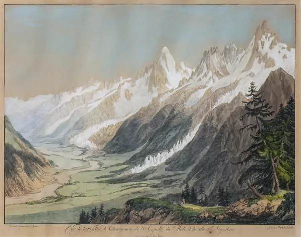 Jean Antoine LINCK (1766-1843), "Vue de la Vallée de Chamounix ...", Eau-forte rehaussée — DognyAuction
