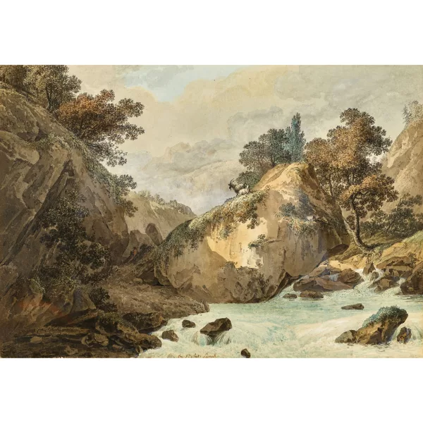 Jean-Antoine Linck — Ziegen über reissendem Bach.