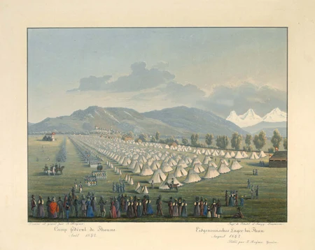 Jean Bryner — Camp fédéral de Thoune/Aout 1842/ Eidgenössisches Lager bei Thun/August 1842 — Galerie Kornfeld