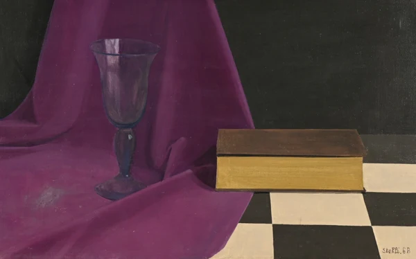 Jean Claude Stehli — Stillleben mit Glas und Buch, 1968