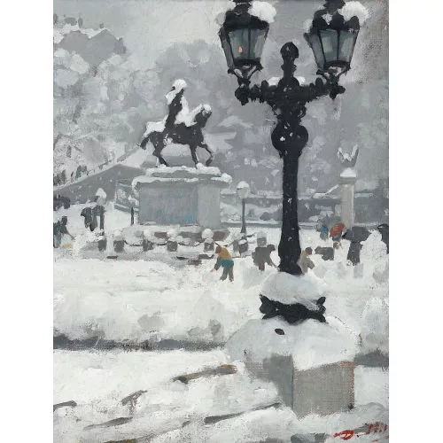 Jean Daniel Ihly — "La place Neuve sous la neige".
