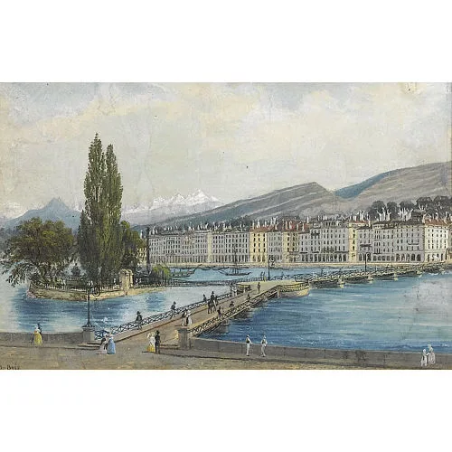 Jean Du Bois — Blick auf die Ile Rousseau und die Promenade in Genf.