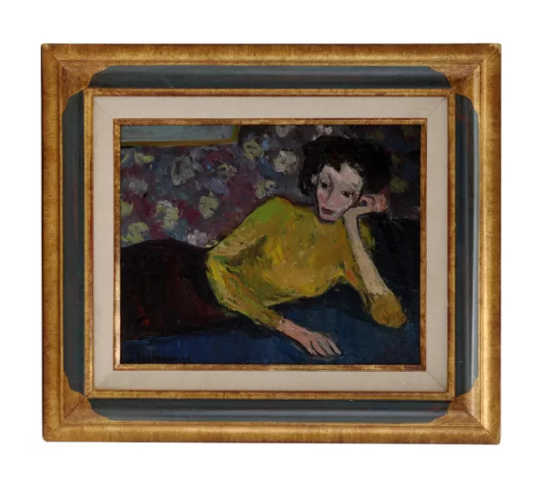 Jean Ducommun — Jeune femme allongée et tapisserie fleurie