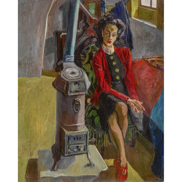 Jean Ducommun — Sitzende Dame neben Holzofen.