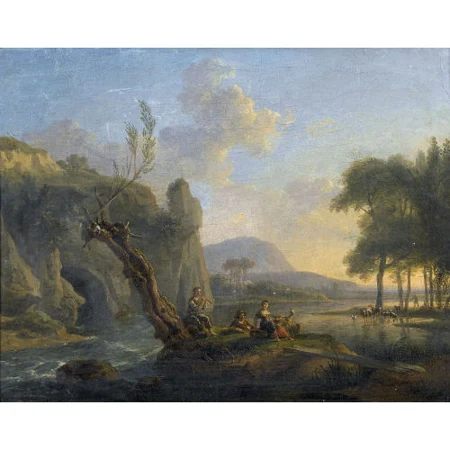Abendliche Flusslandschaft mit Pastorale