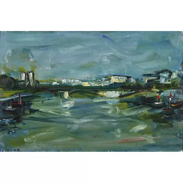 Flusslandschaft mit Brücke