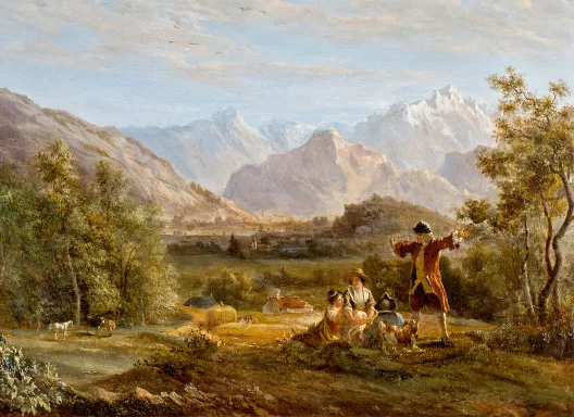 Jean Huber — Voltaire et un groupe de villageois, um 1768–1770